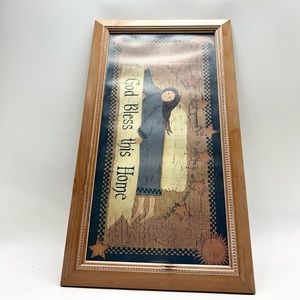 👼🏠🌞⭐️Vintage “God Bless This Home” framed art print by Linda Spivey.